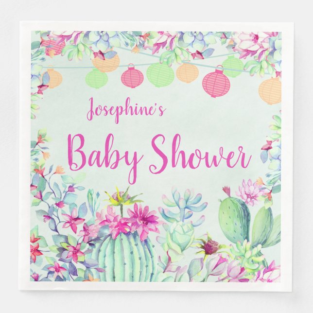 Cactus Lantern Fiesta Succulents Baby Shower Napkin (Front)