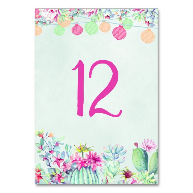 Cactus Lantern Fiesta Succulents Table Number (Front)