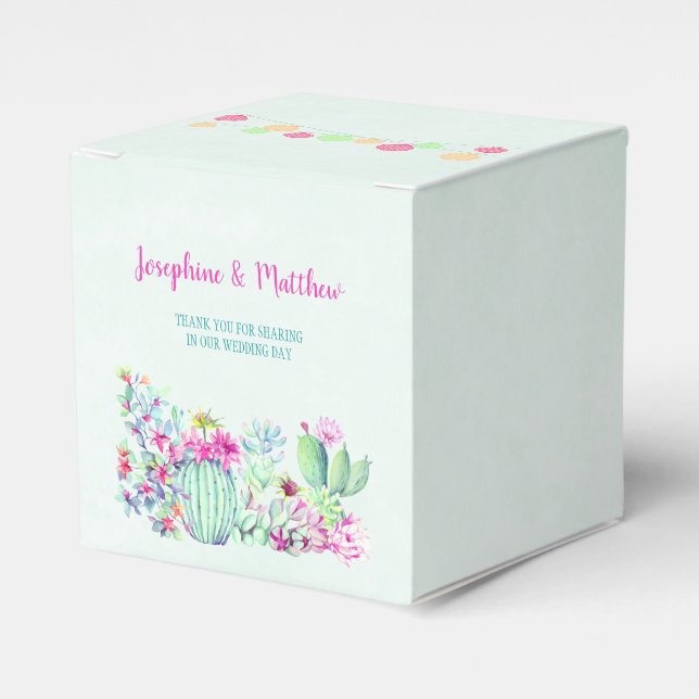 Cactus Lantern Fiesta Succulents Wedding Favor Box (Front Side)