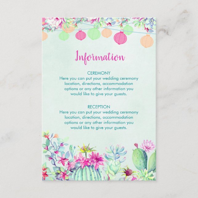 Cactus Lantern Fiesta Wedding Enclosure Cards (Front)