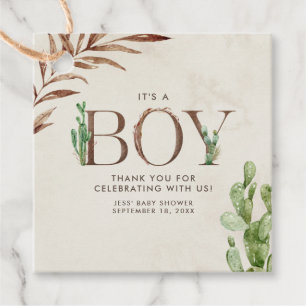Cactus Leather Boy Baby Shower Favour Tags