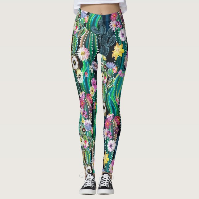 Cactus Leggings For Women, Cactus Printed Leggings (Front)