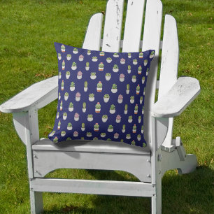 Cactus Life, Deep Blue Background Outdoor Pillow