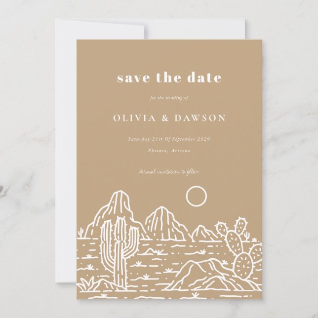Cactus Line Art Desert Photo Save the Date  Invita Invitation (Front)