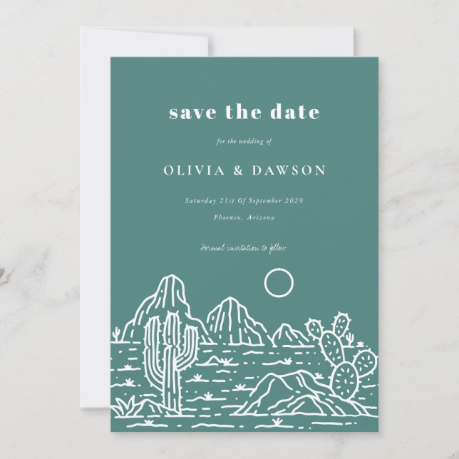 Cactus Line Art Desert Photo Save the Date  Invitation (Front)