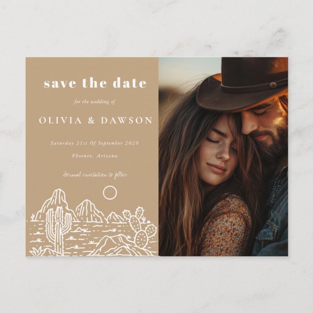 Cactus Line Art Desert Photo Save the Date   Postcard (Front)
