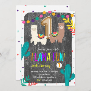 Cactus Llama Amusants 1er Anniversaire Invitation
