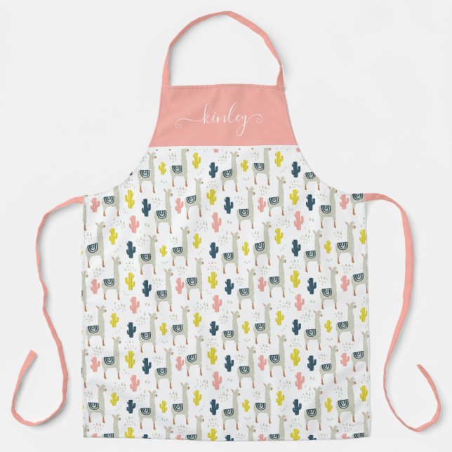 Cactus & Llamas Pattern Apron (Front)