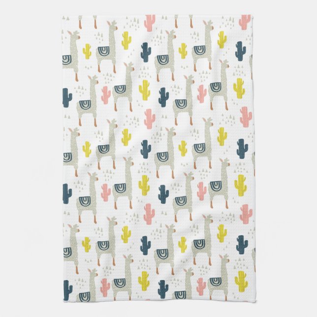 Cactus & Llamas Pattern Kitchen Towel (Vertical)