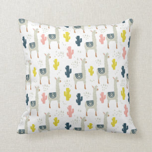 Cactus & Llamas Pattern Throw Pillow
