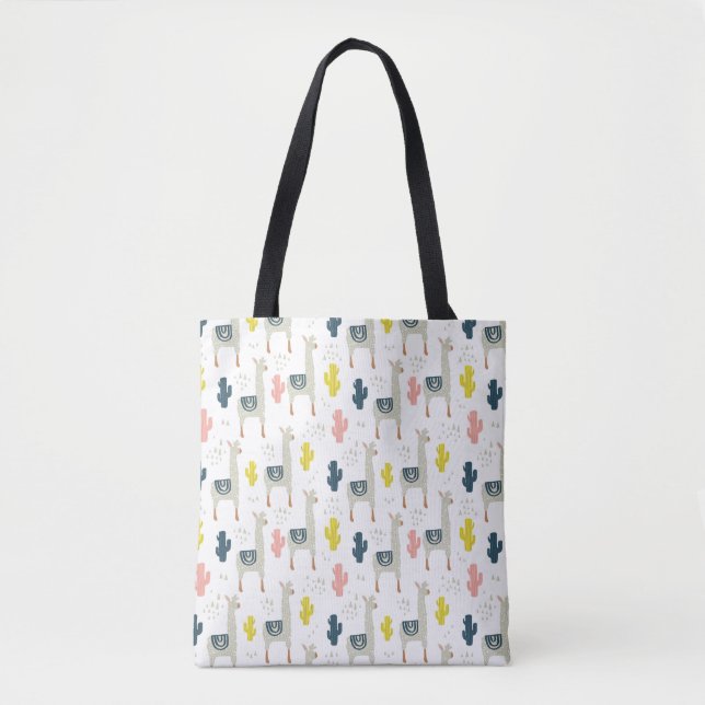 Cactus & Llamas Pattern Tote Bag (Front)