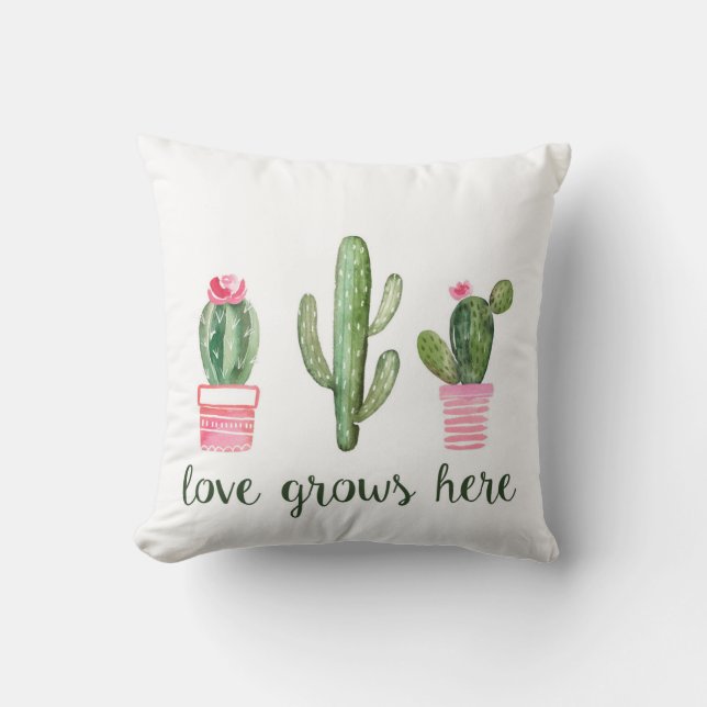 Cactus Love Grows Here Cacti Decorative Pillow (Front)