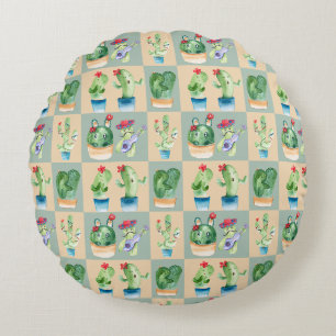cactus love - watercolor (2) round pillow