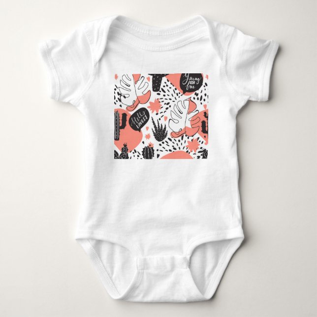 Cactus, monstera: modern seamless pattern. baby bodysuit (Front)
