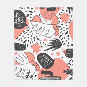 Cactus, monstera: modern seamless pattern. fleece blanket