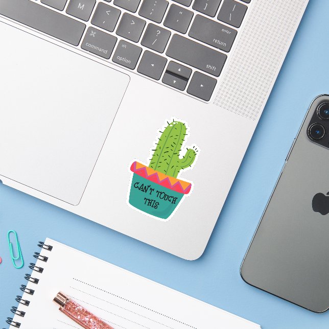 Cactus ne peut pas toucher ce sticker en vinyle pe (Ordinateur portable avec iPhone)