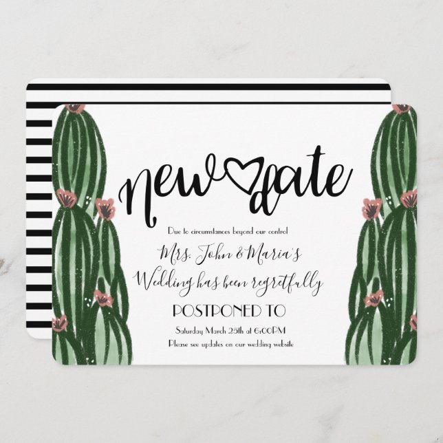 Cactus New Date Postponement Cancellation Wedding Invitation (Front/Back)
