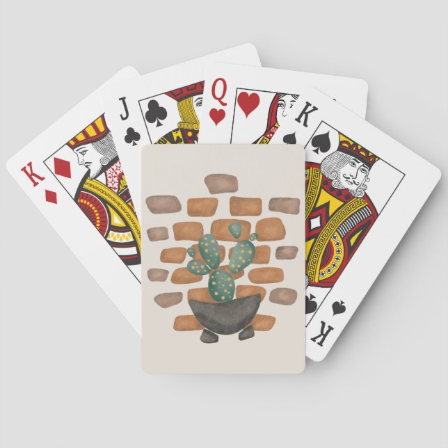 Cactus Oasis: Brick Wall Decor Inspired by Nature Playing Cards (Back)