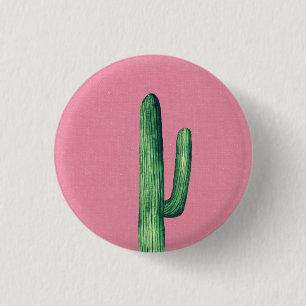 Cactus on pink. Green cacti. Botanical watercolor 1 Inch Round Button