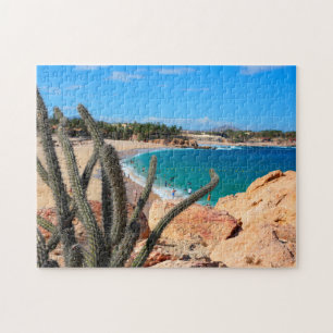 Cactus On Rocky Hilltop Over Sandy Beach Jigsaw Puzzle