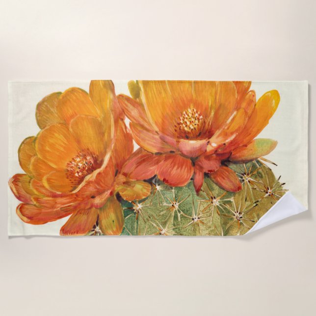 Cactus Orange Blossoms Beach Towel (Front)