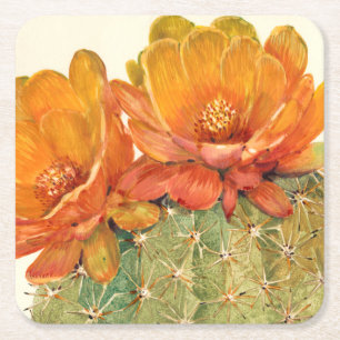 Cactus Orange Blossoms Square Paper Coaster