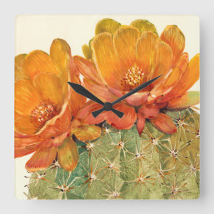 Cactus Orange Blossoms Square Wall Clock