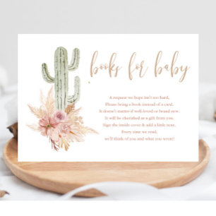 Cactus pampas boho bohemian books for baby shower enclosure card