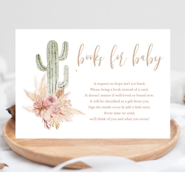 Cactus pampas boho bohemian books for baby shower enclosure card (Creator Uploaded)
