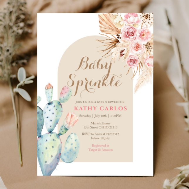 Cactus pampas grass and Boho Baby Sprinkle Invitation (Creator Uploaded)