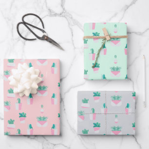 Cactus Pastel Succulent Plant Abstract Themed  Wrapping Paper Sheet