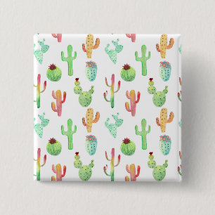 Cactus Pastel Watercolor Pattern 2 Inch Square Button