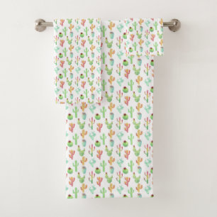 Cactus Pastel Watercolor Pattern Bath Towel Set