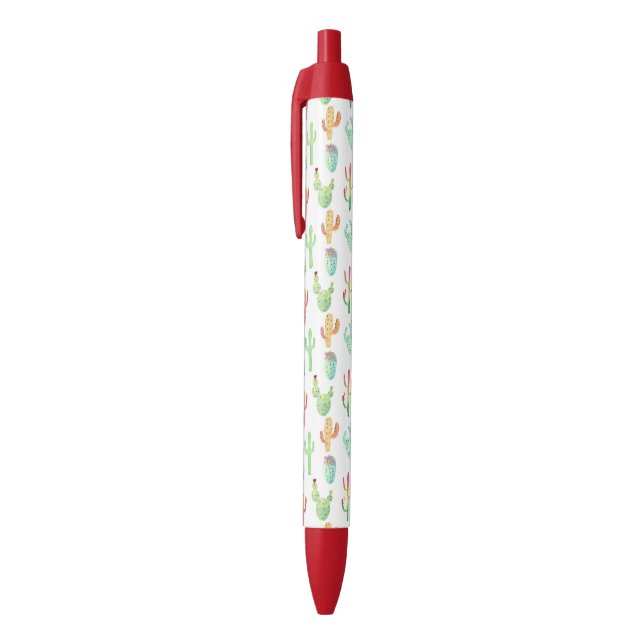 Cactus Pastel Watercolor Pattern Black Ink Pen (Top (Vertical))