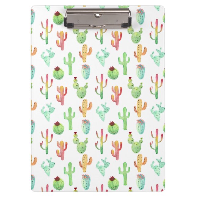 Cactus Pastel Watercolor Pattern Clipboard (Front)