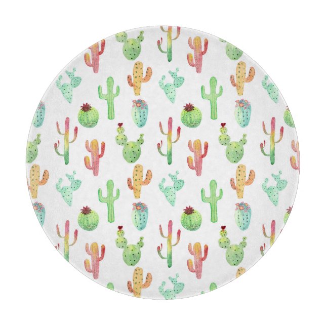 Cactus Pastel Watercolor Pattern Cutting Board (Front)