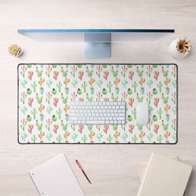 Cactus Pastel Watercolor Pattern Desk Mat (Office 1)