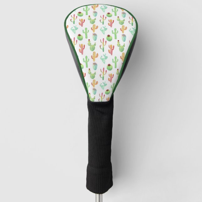 Cactus Pastel Watercolor Pattern Golf Head Cover (Front)