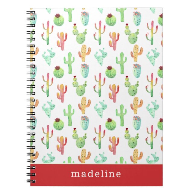 Cactus Pastel Watercolor Pattern Notebook (Front)