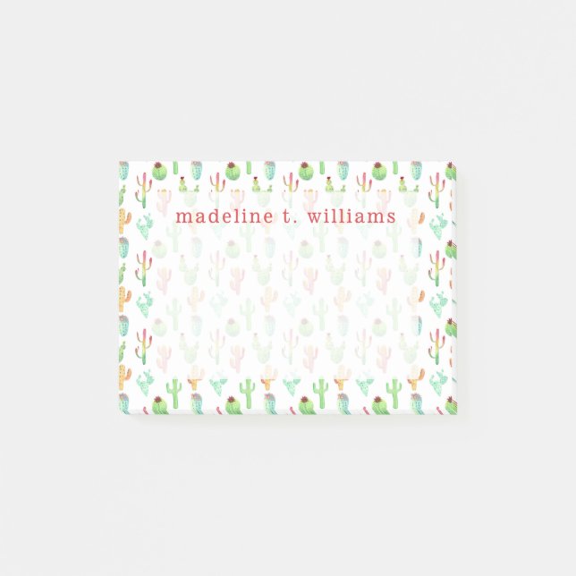 Cactus Pastel Watercolor Pattern Post-it Notes (Front)