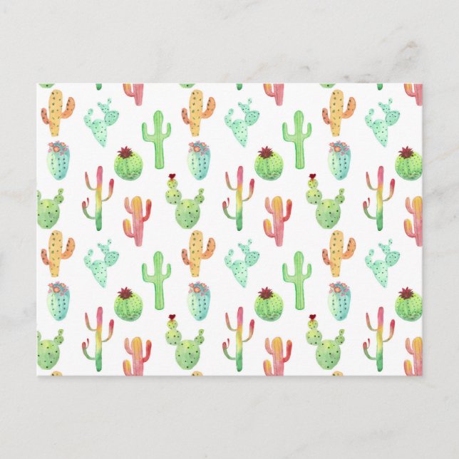Cactus Pastel Watercolor Pattern Postcard (Front)