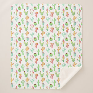 Cactus Pastel Watercolor Pattern Sherpa Blanket
