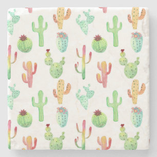 Cactus Pastel Watercolor Pattern Stone Coaster