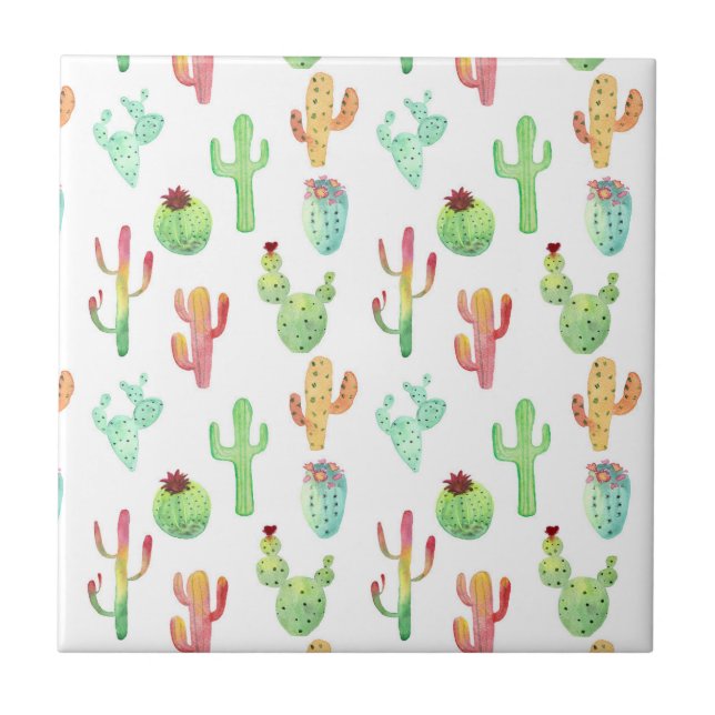 Cactus Pastel Watercolor Pattern Tile (Front)