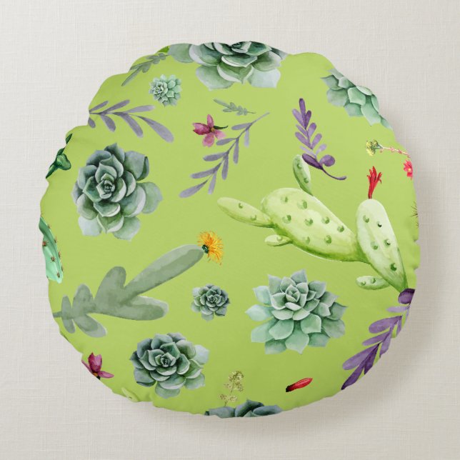 Cactus Pattern 6 Round Pillow (Front)