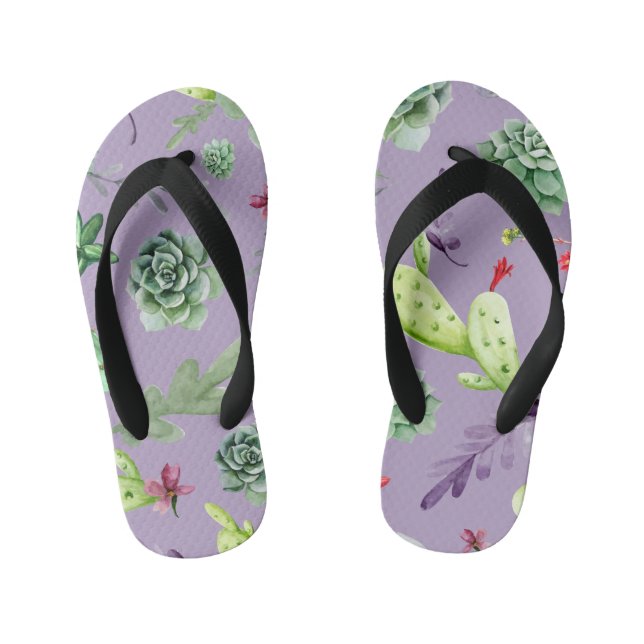 Cactus Pattern 7 Kid's Flip Flops (Footbed)