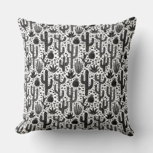Cactus Pattern - Black and White Throw Pillow