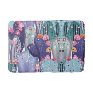Cactus Pattern Colourful Watercolor Bath Mat