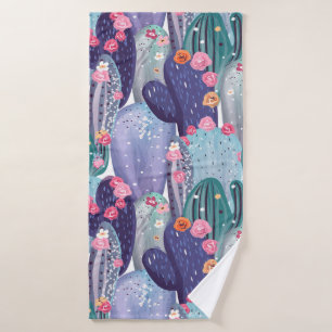 Cactus Pattern Colourful Watercolor Bath Towel Set
