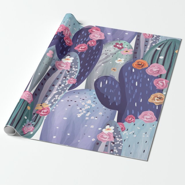 Cactus Pattern Colourful Watercolor Wrapping Paper (Unrolled)
